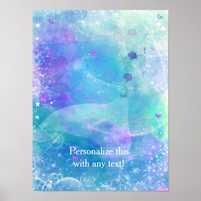 Watercolor Mermaid Tail Birthday Party Banner Art Poster (Front)