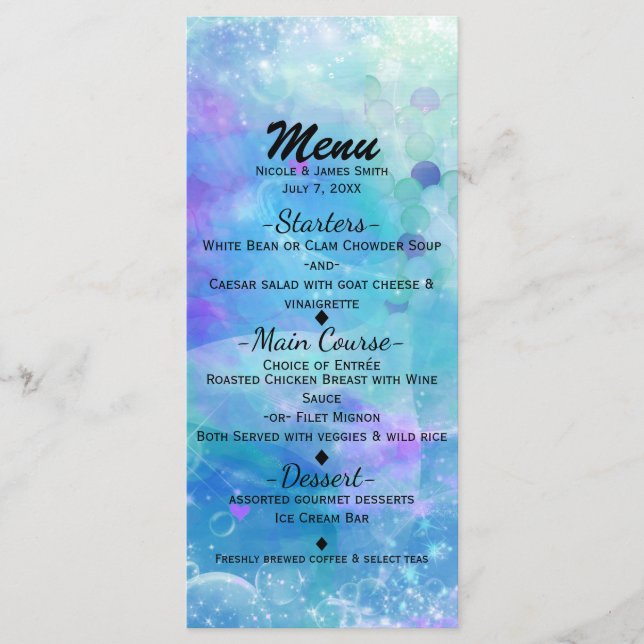 Watercolor Mermaid Tail Birthday Party Custom Menu (Front)