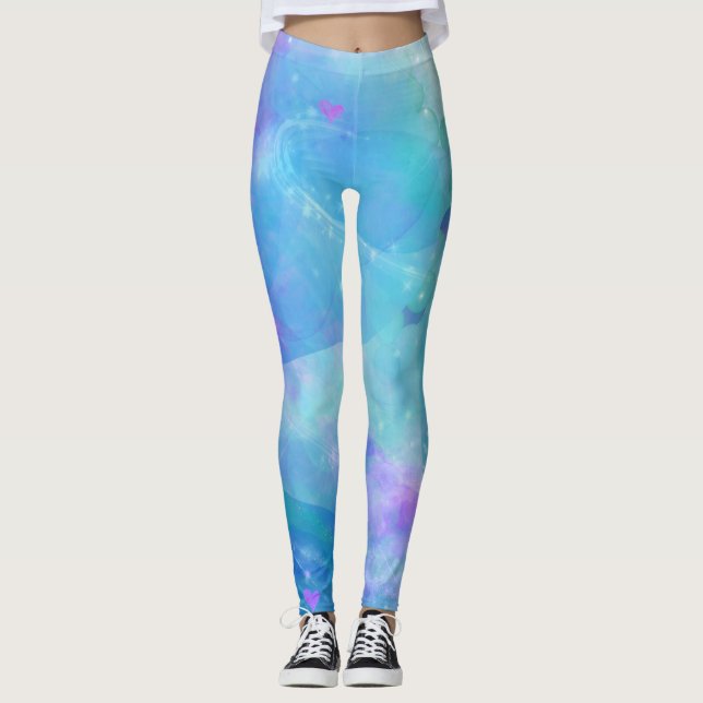 Watercolor Mermaid Tail Fantasy Enchanted Ocean Leggings (Front)