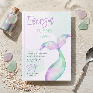 Watercolor Mermaid Tail Purple Mint Birthday Invitation