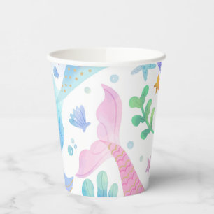 Watercolor Mermaid Tail Under The Sea Party Paper Cups