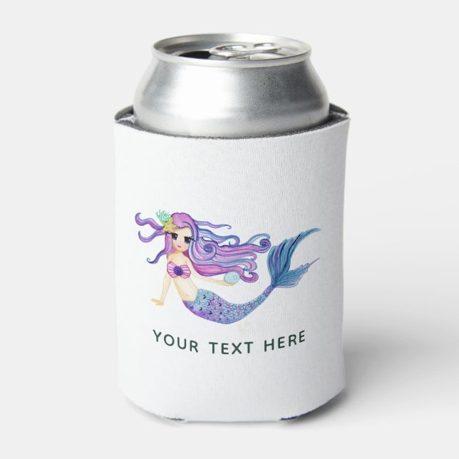 Watercolor Mermaid themed Birthday Party Can Cooler (Can Front)