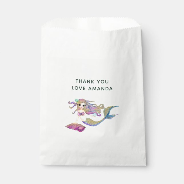 Watercolor Mermaid themed Birthday Party Favour Bags (Front)