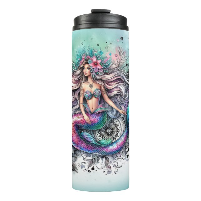 Watercolor Mermaid Thermal Tumbler (Front)