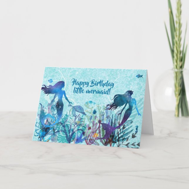 Watercolor Mermaid Under the Sea Birthday Card (Front)