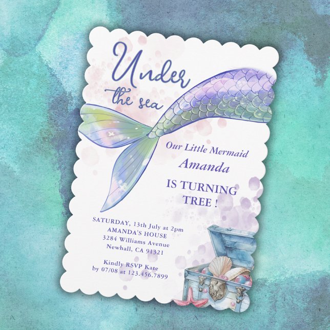 Watercolor Mermaid Under The Sea Birthday Party  Invitation (Creator Uploaded)