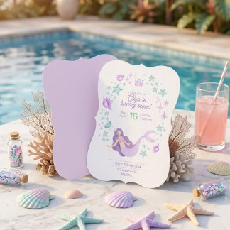 Watercolor Mermaid Under the Sea Kids Pool invte