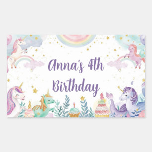 Watercolor Mermaid Unicorn Rainbow Birthday Favour Rectangular Sticker