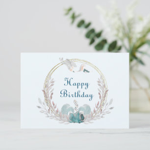 Watercolor Mermaid & Wreath Birthday Card