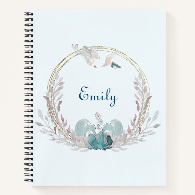 Watercolor Mermaid & Wreath Bullet Journal (Front)