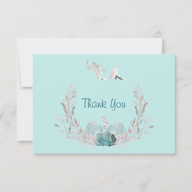 Watercolor Mermaid & Wreath Thank You Cards (Front)