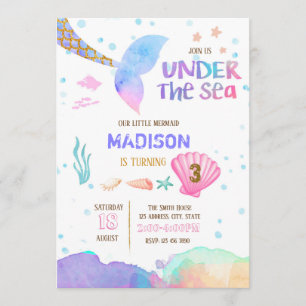 Watercolor mermaids birthday invite