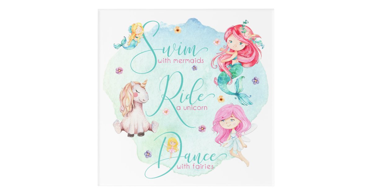 Download Watercolor Mermaids Unicorn Fairies Acrylic Print | Zazzle ...