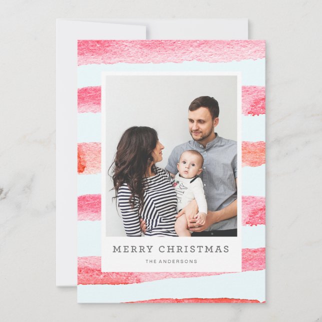 WATERCOLOR MERRIEST CHRISTMAS photo christmas Holiday Card (Front)