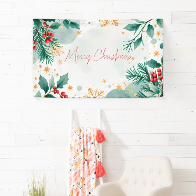 Watercolor Merry Christmas Banner – Leaves (Insitu)