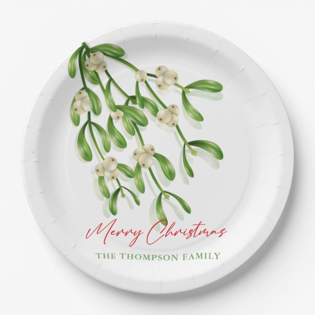 Watercolor Merry Christmas Berry Branches  Paper Plate (Front)