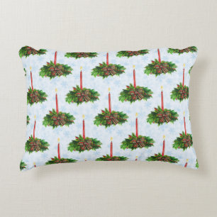 Watercolor Merry Christmas Candle Decorative Cushion