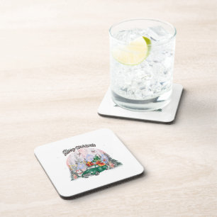 Watercolor Merry Christmas, Car Of Gifts Coaster