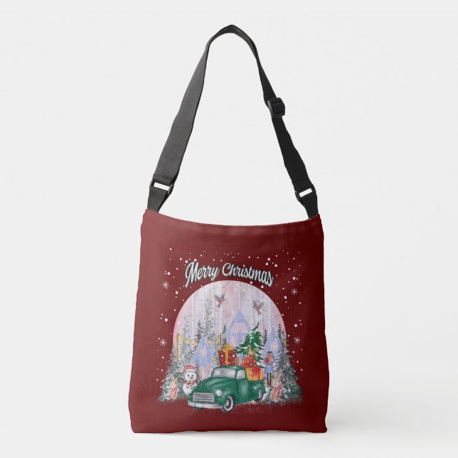 Watercolor Merry Christmas, Car Of Gifts Crossbody Bag (Front)