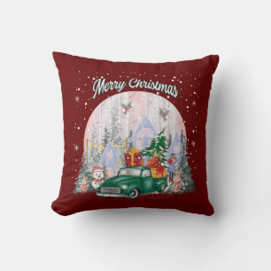 Watercolor Merry Christmas, Car Of Gifts Cushion