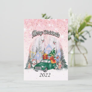 Watercolor Merry Christmas, Car Of Gifts Holiday Card