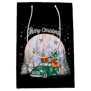 Watercolor Merry Christmas, Car Of Gifts Medium Gift Bag