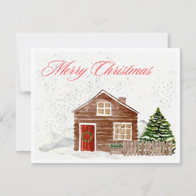 Watercolor Merry Christmas Cosy Home Holiday Card (Front)