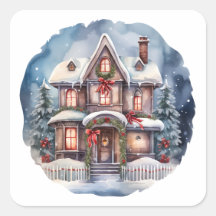 Watercolor Merry Christmas Cosy House
