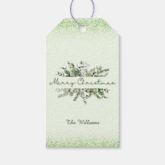Watercolor Merry Christmas Custom Green Gift Tags