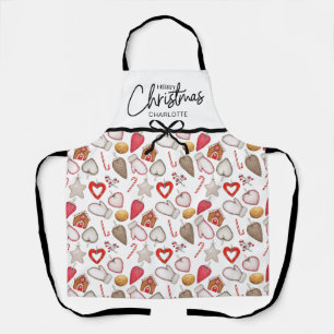 Watercolor Merry Christmas Custom Name Holiday Apron