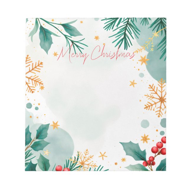 Watercolor Merry Christmas Elegant Notepad  (Front)