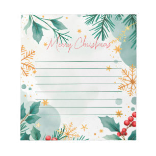 Watercolor Merry Christmas Elegant Notepad