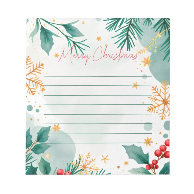 Watercolor Merry Christmas Elegant Notepad  (Front)
