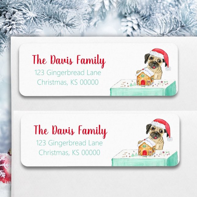 Watercolor Merry Christmas French Pug Label (Creator Uploaded)