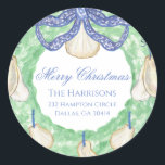Watercolor Merry Christmas Garland Vintage  Classic Round Sticker<br><div class="desc">Watercolor Merry Christmas Garland Vintage Square Sticker.
This beautiful Christmas Sticker features watercolor Christmas garland with white bows and Bedford stockings. It is perfect if you are looking for classic,  southern,  grandmillenial Christmas stickers.
Message me for any need adjustments or matching items :)</div>