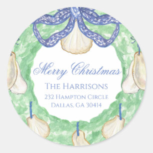 Watercolor Merry Christmas Garland Vintage Classic Round Sticker