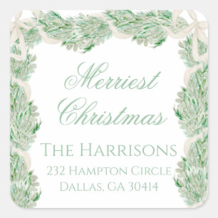 Watercolor Merry Christmas Garland Vintage Square Sticker