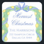 Watercolor Merry Christmas Garland Vintage  Square Sticker<br><div class="desc">Watercolor Merry Christmas Garland Vintage Square Sticker.
This beautiful Christmas Sticker features watercolor Christmas garland with white bows and Bedford stockings. It is perfect if you are looking for classic,  southern,  grandmillenial Christmas stickers.
Message me for any need adjustments or matching items :)</div>