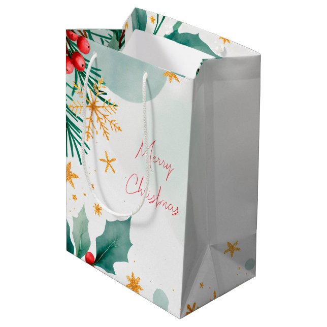 Watercolor Merry Christmas Gift Bag – Elegant (Back Angled)