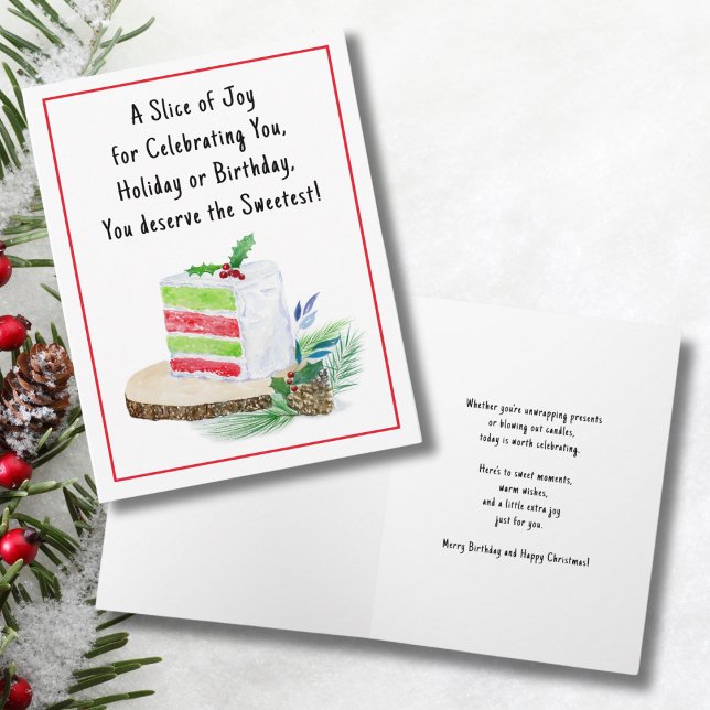 Watercolor Merry Christmas Happy Birthday Cake  Card (Creator Uploaded)