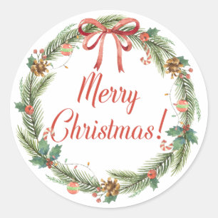 Watercolor Merry Christmas Holiday Gifts X-mas Classic Round Sticker