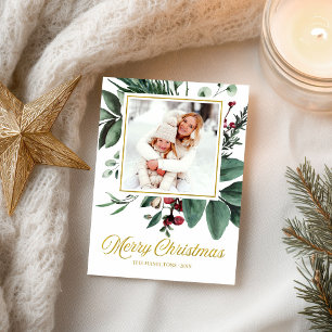 Watercolor Merry Christmas Holidays Photo Postcard