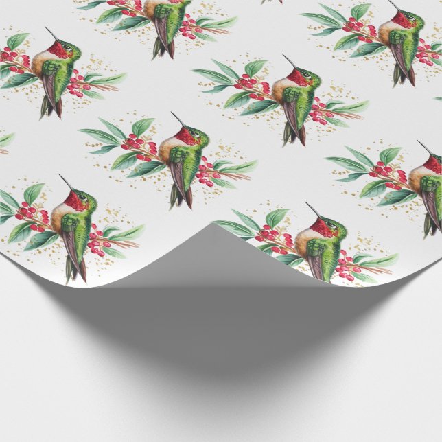 Watercolor Merry Christmas Hummingbird  Wrapping Paper (Corner)