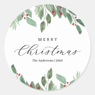 Watercolor Merry Christmas Label