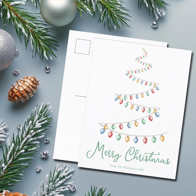 Watercolor Merry Christmas Lights Tree Modern Holiday Postcard (Creator Uploaded)