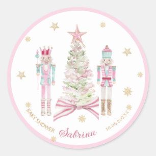  Watercolor Merry Christmas Nutcracker ballet pink Classic Round Sticker