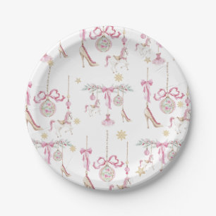  Watercolor Merry Christmas Nutcracker ballet pink Paper Plate