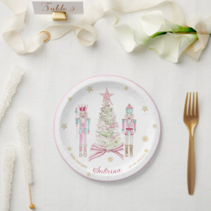 Watercolor Merry Christmas Nutcracker ballet pink Paper Plate
