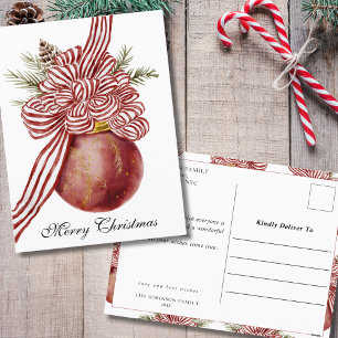 Watercolor Merry Christmas Ornament Typography Holiday Postcard