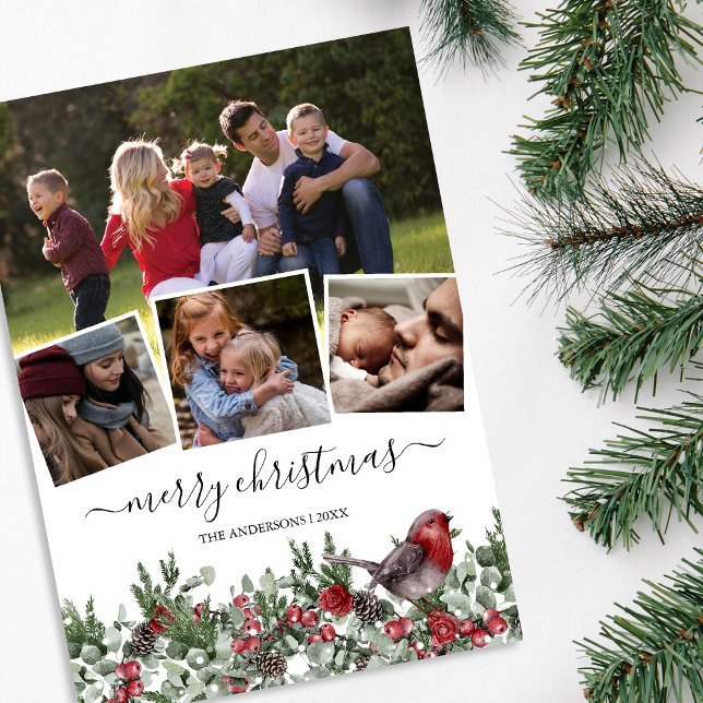 Watercolor Merry Christmas Photo Holiday Card (Creator Uploaded)